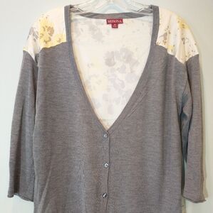 Merona Gray cardigan with floral blouse material Size M